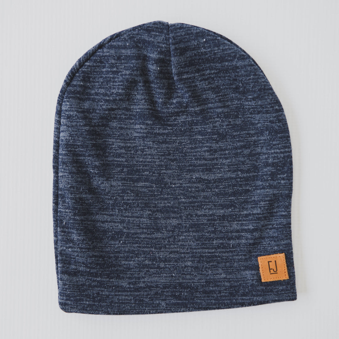 ADULT SLOUCHY BEANIE - BLUE MELANGE KNIT - Flynn Jaxon