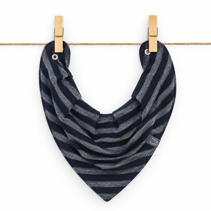 Bandana Bib | Asher (Navy + Charcoal Stripe)