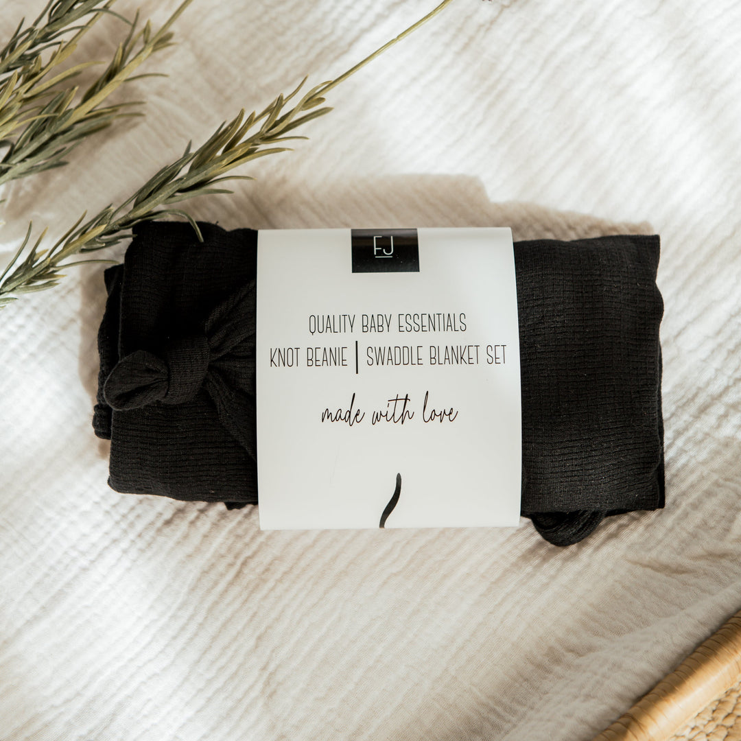Knot Beanie Swaddle Set Bundle | Black