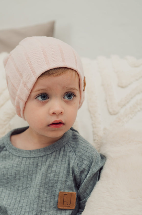 SLOUCHY BEANIE - LEAH (Peach Brushed Rib Knit)