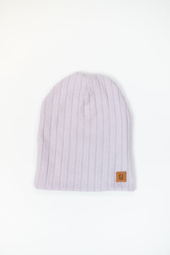 ADULT SLOUCHY BEANIE - LILAC RIB KNIT
