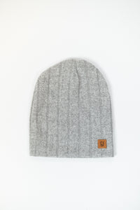 ADULT SLOUCHY BEANIE - GREY RIB KNIT