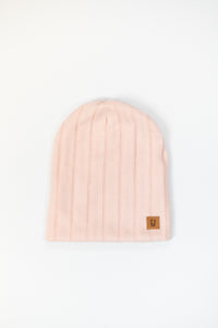 ADULT SLOUCHY BEANIE - PEACH RIB KNIT