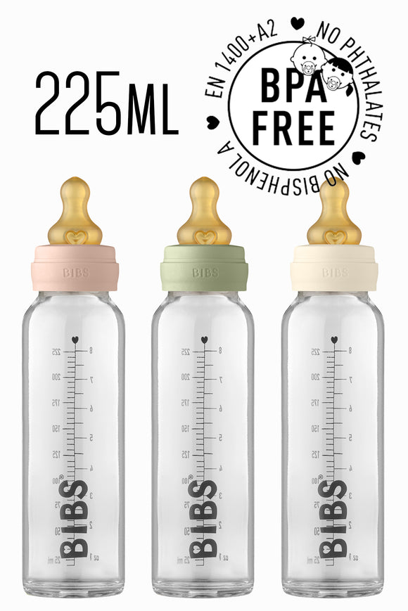 Bibs Baby Glass Bottle Complete Set - 225ml with Medium Flow Nipple - Iron