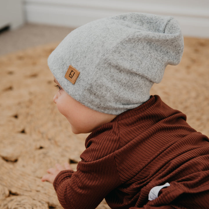 SLOUCHY BEANIE - JUNIPER (Light Grey Melange Knit) - Flynn Jaxon