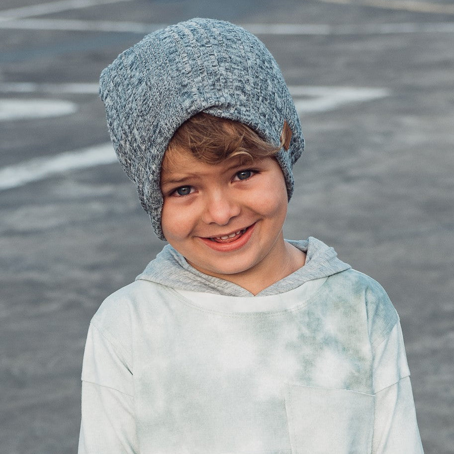 SLOUCHY BEANIE - LUKA (Blue Rib Knit) - Flynn Jaxon