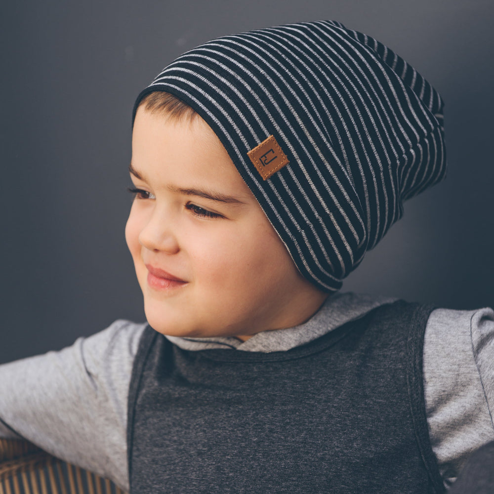 SLOUCHY BEANIE - BANDIT (Black Stripe Knit) - Flynn Jaxon