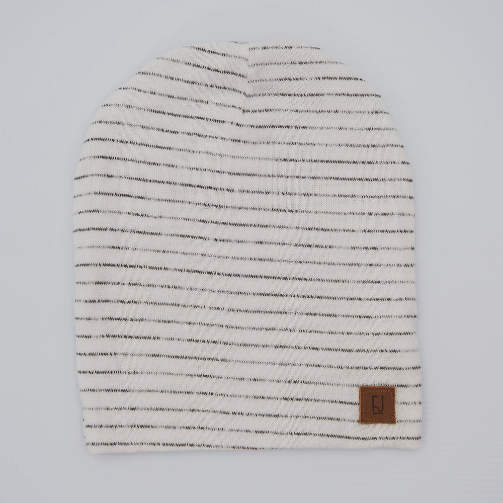 ADULT SLOUCHY BEANIE - CREAM STRIPE KNIT - Flynn Jaxon