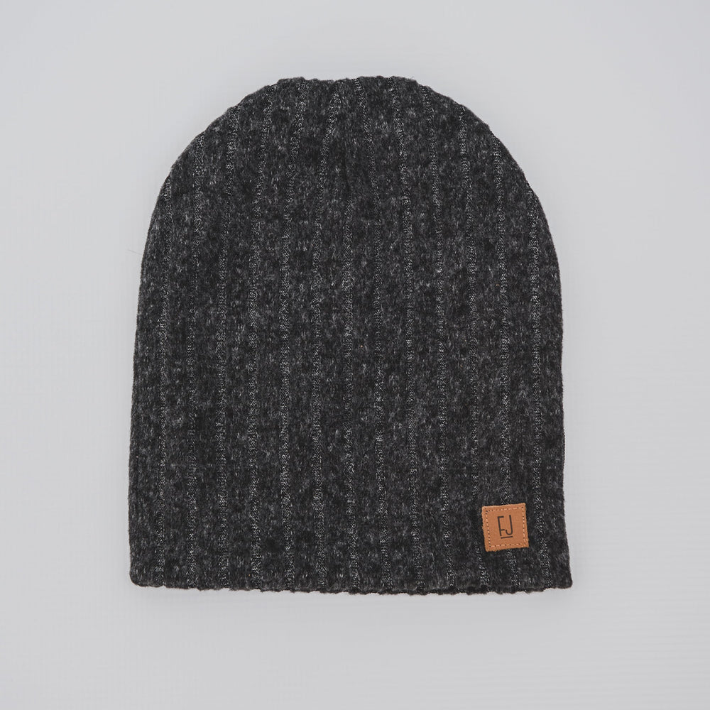 ADULT SLOUCHY BEANIE - CHARCOAL RIB KNIT - Flynn Jaxon