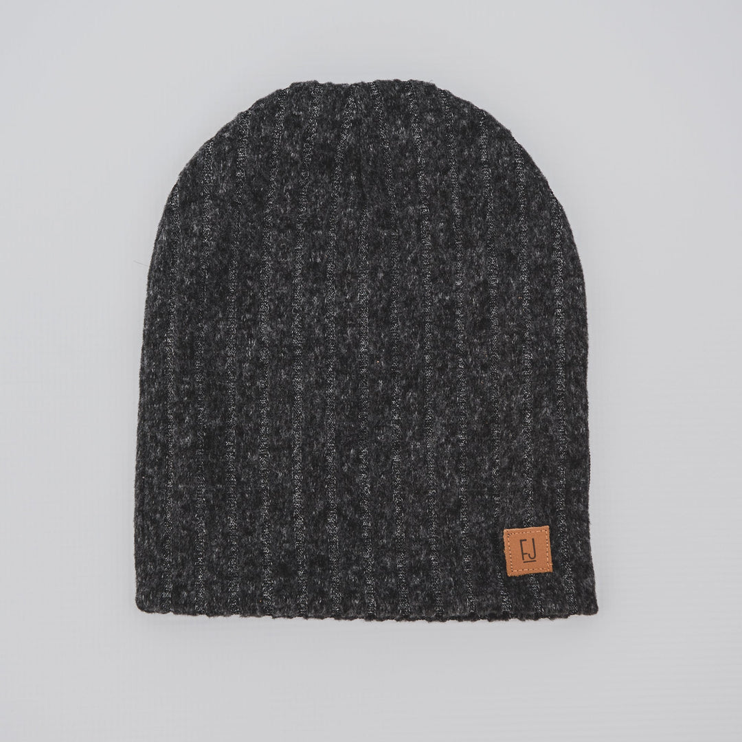 ADULT SLOUCHY BEANIE - CHARCOAL RIB KNIT - Flynn Jaxon