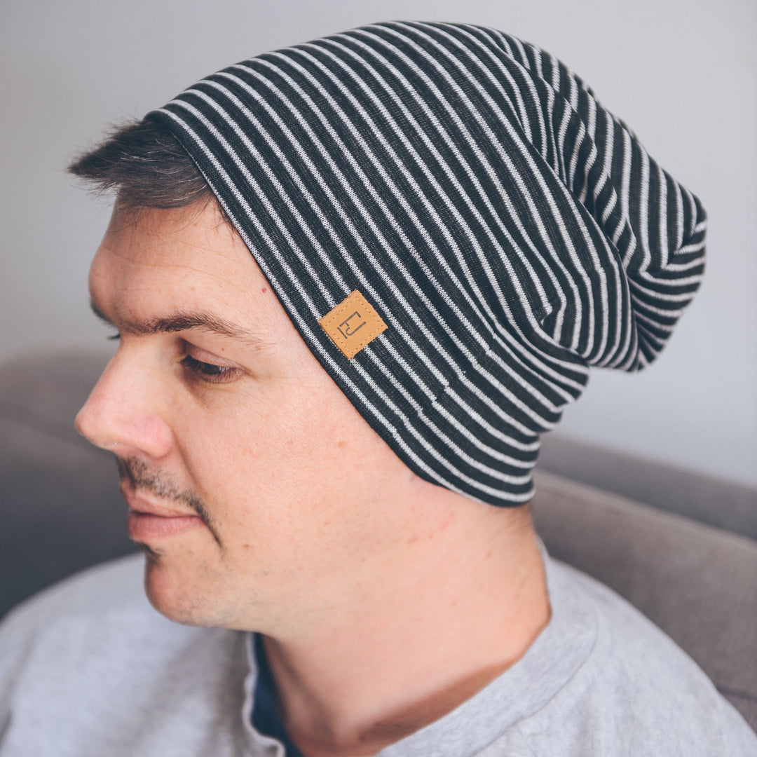 ADULT SLOUCHY BEANIE - BLACK STRIPE - Flynn Jaxon
