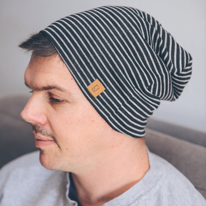 ADULT SLOUCHY BEANIE - BLACK STRIPE - Flynn Jaxon
