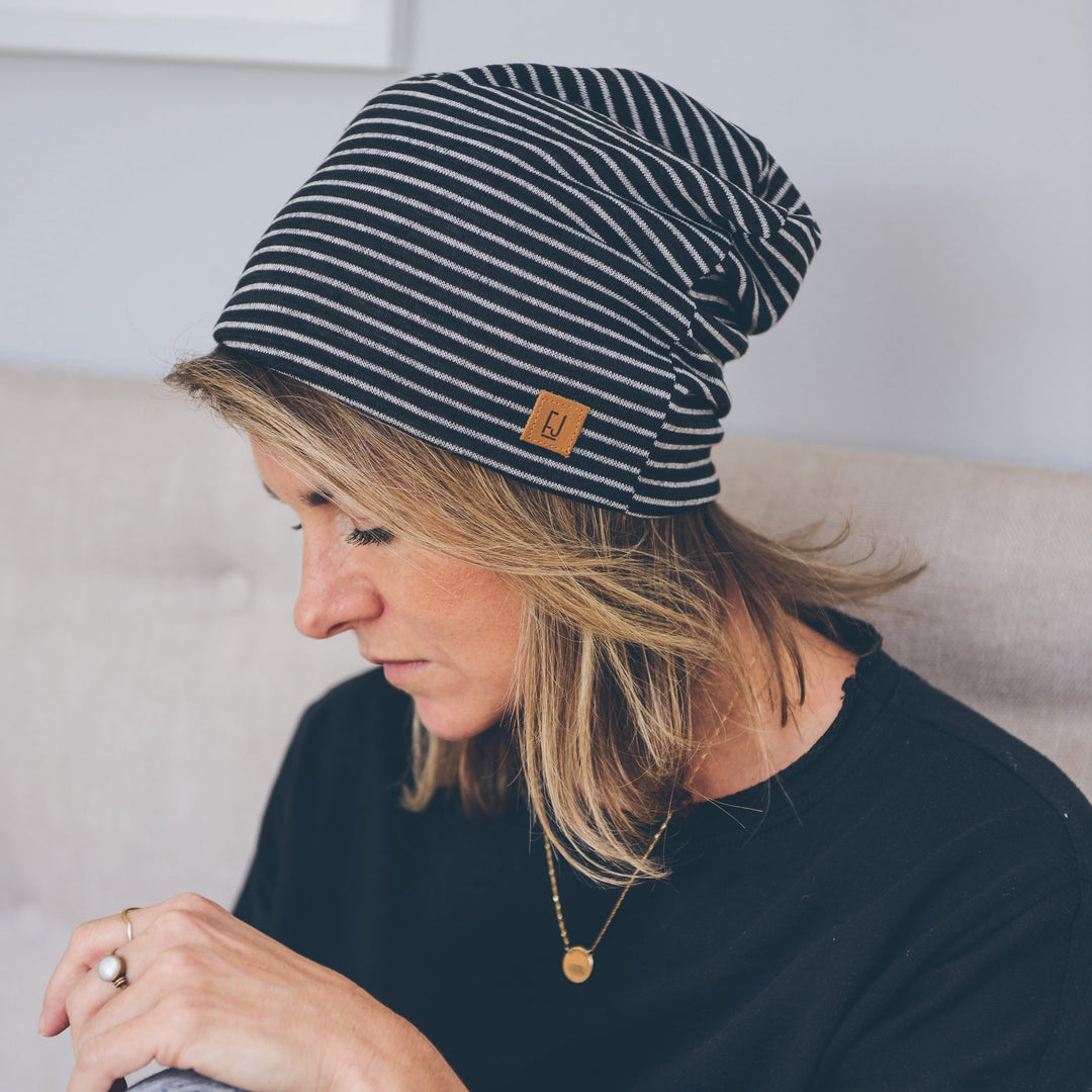 ADULT SLOUCHY BEANIE - BLACK STRIPE - Flynn Jaxon