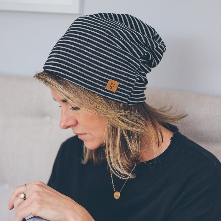 ADULT SLOUCHY BEANIE - BLACK STRIPE - Flynn Jaxon