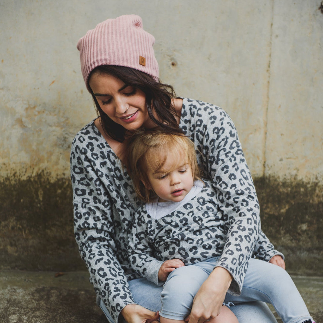 ADULT SLOUCHY BEANIE - PINK RIB KNIT - Flynn Jaxon